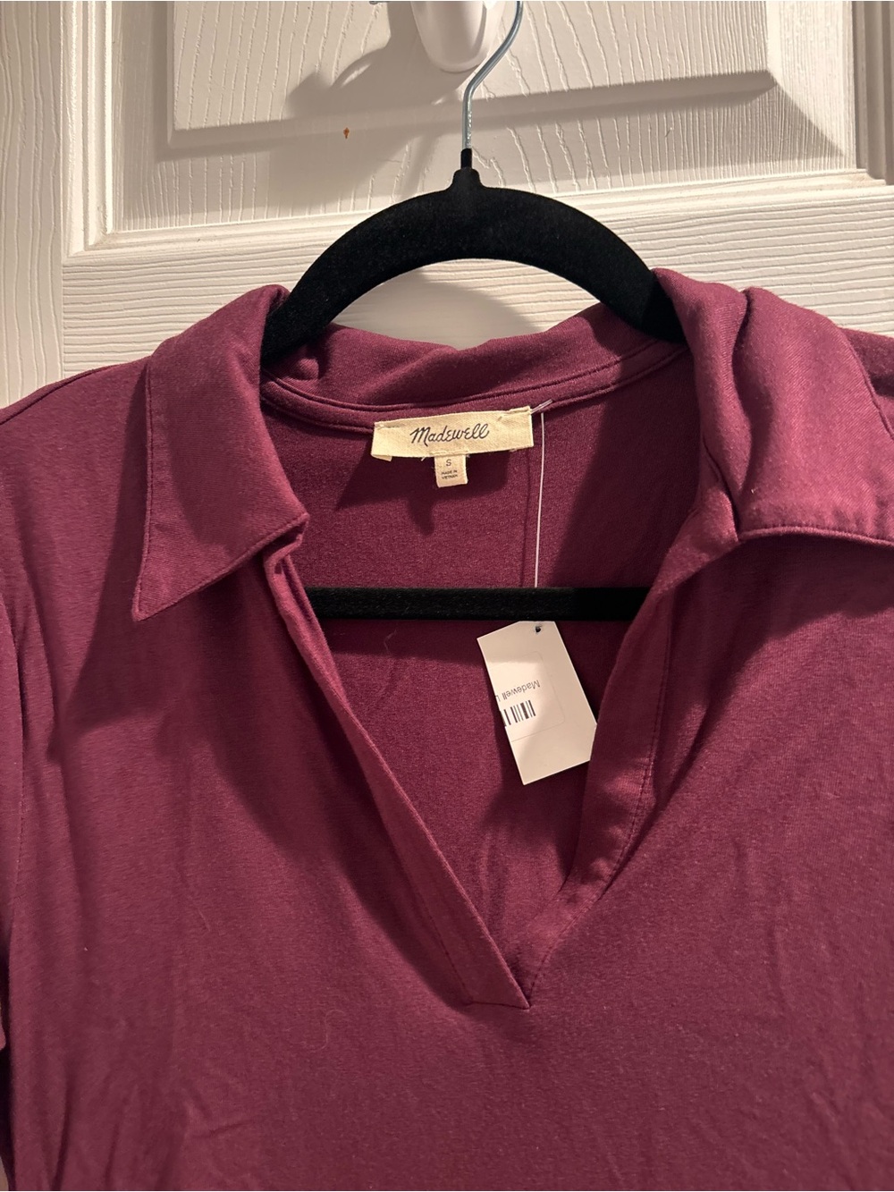 Madewell Raspberry Collared V-Neck Long Sleeve Top - Picture 7 of 9